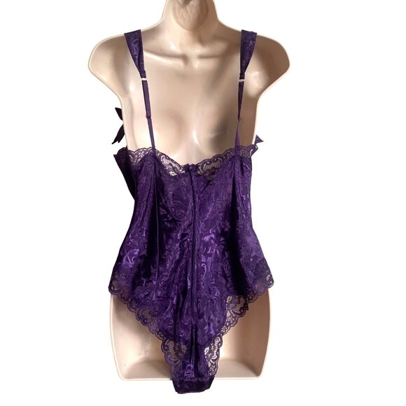 Victorias Secret Small Vintage Purple Satin & Lace Bodysuit Bows Sexy Gold Label - Picture 3 of 16